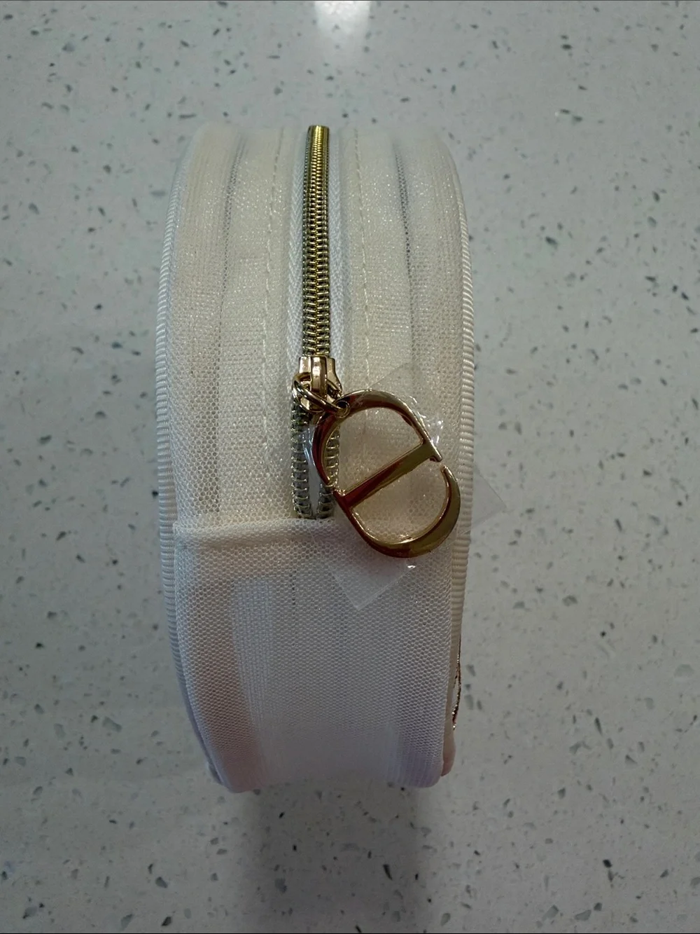 Dior Round Butterfly Embroidered Cream and Pink Travel Pouch